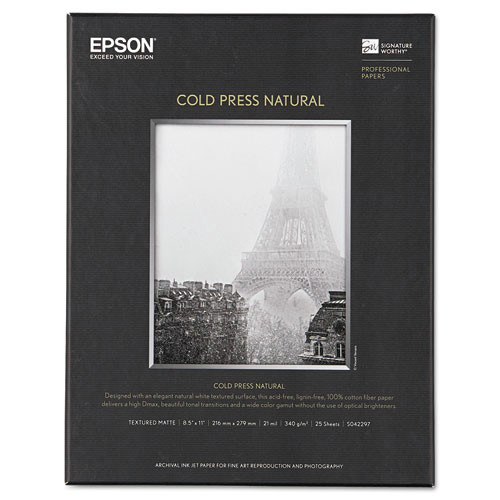  | Epson S042297 Cold Press Fine Art Paper, 19 Mil, 8.5 X 11, Textured Matte Natural, 25/pack image number 0