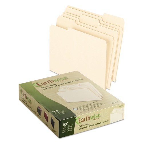 Office Jansan | Pendaflex 74520 1/3-Cut Tabs Assorted Letter 0.75 in. Expansion 100% Recycled Manila File Folder - Manila (100/Box) image number 0