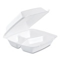 Food Trays, Containers, and Lids | Dart 85HT3R 8.38 in. x 7.78 in. x 3.25 in. 3-Compartment Foam Hinged Lid Containers (200/Carton) image number 2