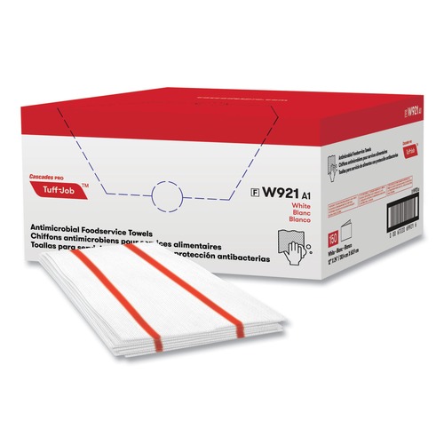 Cleaning & Janitorial Supplies | Cascades PRO W921 12 in. x 24 in. Tuff-Job S900 Antimicrobial Foodservice Towels - White/Red (150/Carton) image number 0