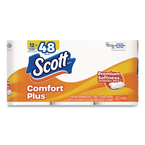 Toilet Paper | Scott 57098 ComfortPlus 1-Ply Septic-Safe Toilet Paper Mega Rolls - White (12/Carton) image number 0
