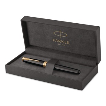 Parker Sonnet Medium 1 mm Fountain Pen with Gift Box - Black Ink/Black/Gold Barrel