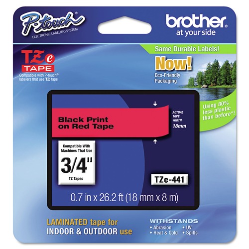 Bulk Savings Pricing 2 | Brother P-Touch TZE441 0.7 in. x 26.2 ft. TZe Standard Adhesive Laminated Labeling Tape - Black on Red image number 0