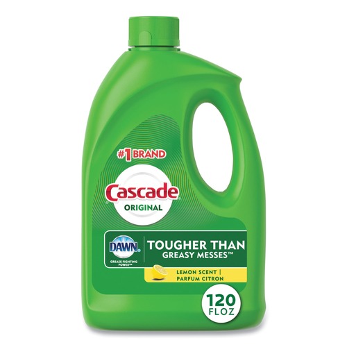 Dish Soaps | Cascade 28193 120 oz. Bottle Dishwasher Gel with Dawn - Lemon (4-Piece/Carton) image number 0
