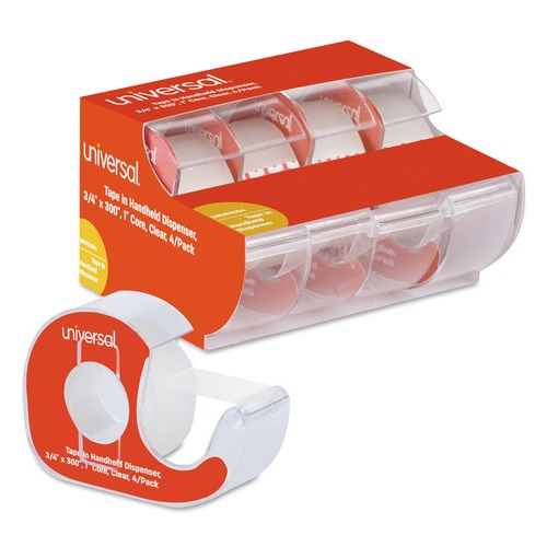  | Universal UNV83504 0.75 in. x 25 ft. 1 in. Core Invisible Tape with Handheld Dispenser - Clear (4/Pack) image number 0