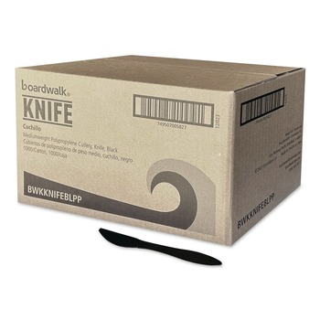 Boardwalk Mediumweight Polypropylene Plastic Knife Cutlery - Black (1000/Carton)