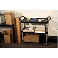 Utility Carts | Rubbermaid Commercial FG409100BLA Open Sided 300 lbs. Capacity 3-Shelf Utility Cart - Black image number 6