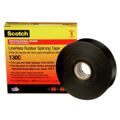  | 3M 7000006090 1 in. x 30 ft. Scotch 130C Linerless Rubber Splicing Tape - Black (1 Roll) image number 0