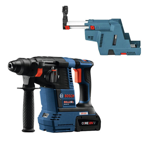 Concrete Dust Collection | Bosch GBH18V-26K24-OSHA CORE 18V 6.3 Ah Li-Ion Brushless 1 in. SDS-Plus Bulldog Rotary Hammer Kit with Dust Collector image number 0