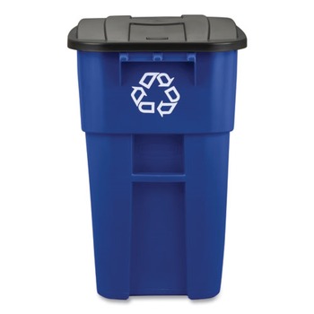 Rubbermaid Commercial Brute 50-Gallon Square Recycling Rollout Container - Blue