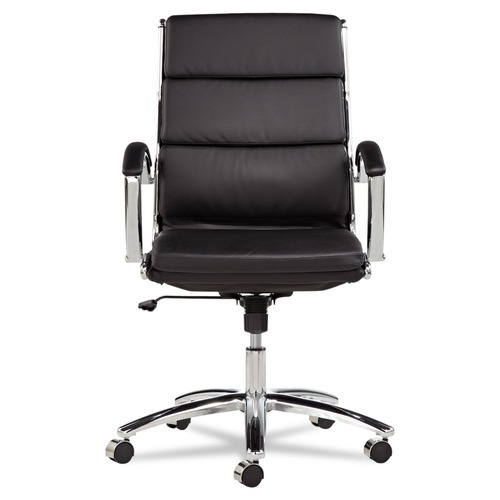  | Alera ALENR4219 Neratoli Series Supports Up to 275 lbs. Mid-Back Slim Profile Faux Leather Chair - Black Seat/Back, Chrome Base image number 0