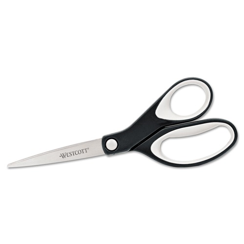 Office Jansan | Westcott 15588 8 in. Long 3.25 in. Cut Length KleenEarth Soft Handle Scissors - Straight Black/Gray Handle image number 0