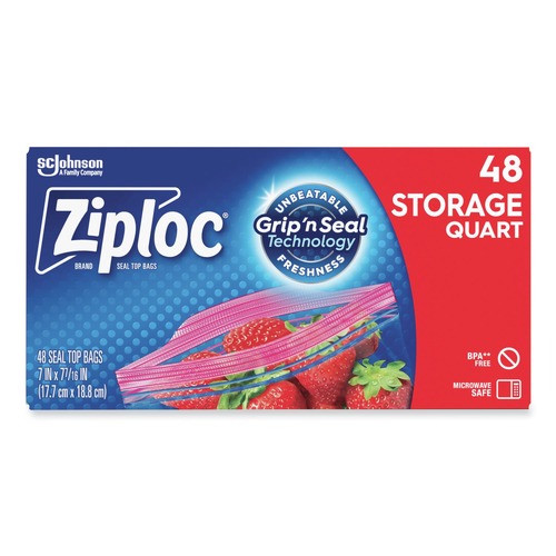 Food Service | Ziploc 351317BX 9.63 in. x 8.5 in. Quart Triple System Seal Double Zipper Storage Bags - Clear (48/Box) image number 0