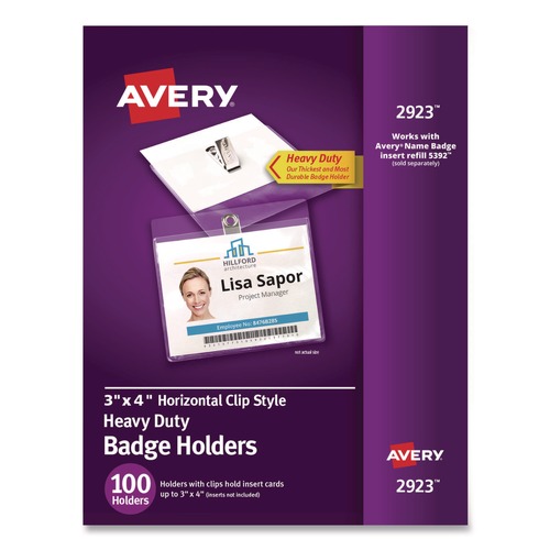 Label & Badge Holders | Avery 02923 4 in. x 3 in. Horizontal Heavy-Duty Clip-Style Badge Holders - Clear (100/Box) image number 0
