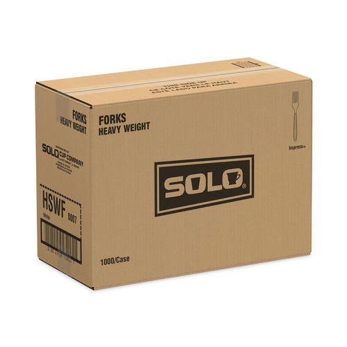 Food Service | SOLO HSWF-0007 Impress Heavyweight Full-Length Polystyrene Plastic Cutlery Fork - White (1000/Carton) image number 0