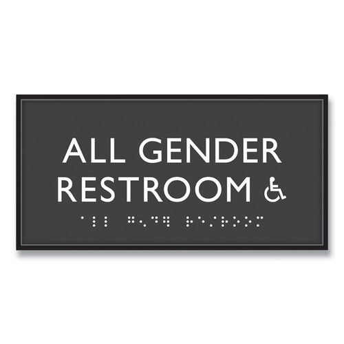 Floor Signs | Headline Sign 69921 4 in. x 8 in. All Gender Restroom Accessible Plastic ADA Sign - Clear/White image number 0
