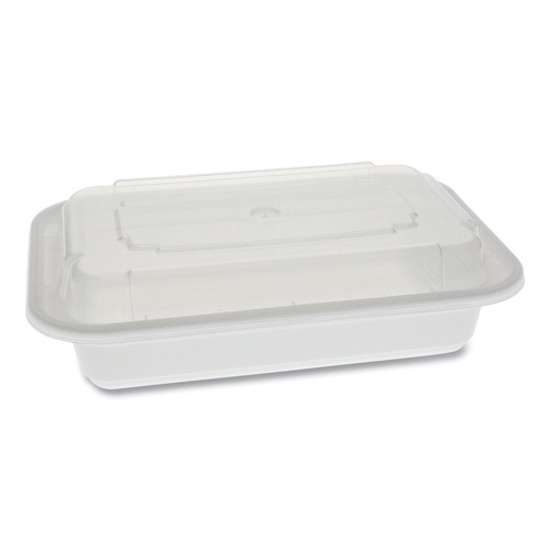 Food Service | Pactiv Corp. NC8168 Newspring VERSAtainer 5 x 7.25 x 2 16 oz Rectangular Plastic Microwavable Containers - White/Clear (150/Carton) image number 0