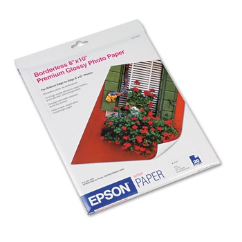 Epson 8 in. x 10 in. 10.4 mil Premium Photo Paper - High-Gloss Bright White (20/Pack)