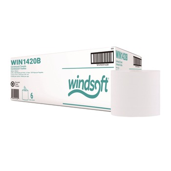 Windsoft WIN1420B 6 Rolls/Carton 8 in. x 13.5 in., Center-Flow Perforated Paper Towel Roll - White