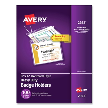 Avery 4 in. x 3 in. Horizontal Secure Top Hanging-Style Badge Holders - Clear (100/Box)