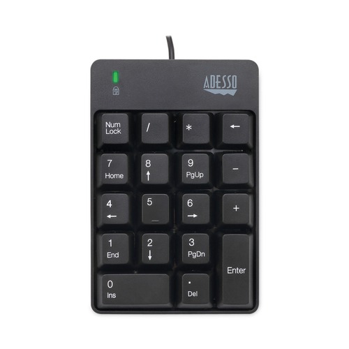 Office Electronics & Batteries | Adesso AKB601UB 18-Key Spill-Resistant Numeric Keypad - Black image number 0