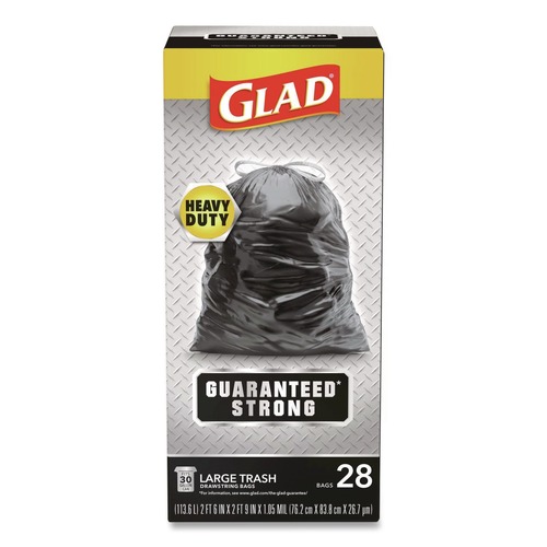 Cleaning & Janitorial Supplies | Glad 78966 30 in. x 33 in. 1.05 mil 30 Gallon Three-Ply Drawstring Trash Bags - Black/Large (28/Box) image number 0