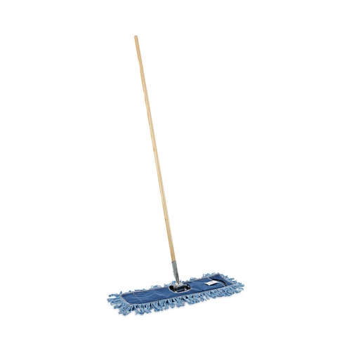  | Boardwalk BWKHL245BSPC 60 in. Natural Wood/Metal Handle 24 in. x 5 in. Synthetic Head Dry Mopping Kit - Blue (1-Kit) image number 0