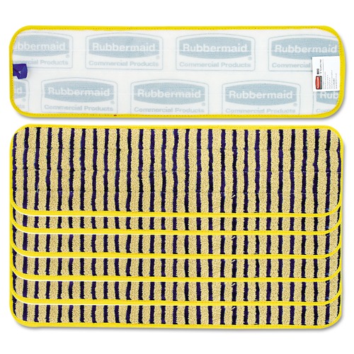 Mops | Rubbermaid Commercial FGQ81000YL00 Microfiber 18 in. Scrubber Pads with Vertical Polyprolene Stripes - Yellow (6/Carton) image number 0