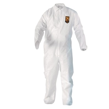 Ansell A20 Zip Front, Elastic-Back, Wrists, and Ankles Breathable Particle Protection Coveralls - Large, White (24/Carton)