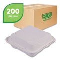 Office & Office Supplies | Eco-Products EP-HC83NFA 8 x 8 x 3 Vanguard 3-Compartment Renewable and Compostable Sugarcane Clamshells - White (200/Carton) image number 1