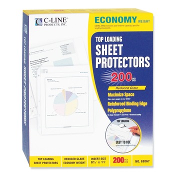 C-Line 3-Hole Punched Top Load 8.5 in. x 11 in. Insert Light-Duty Polypropylene Sheet Protector Value Pack - Reduced Glare (200/Box)