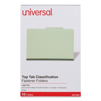 Universal UNV10261 Legal Size 1 Divider 4-Section Pressboard Classification Folder - Green (10/Box)