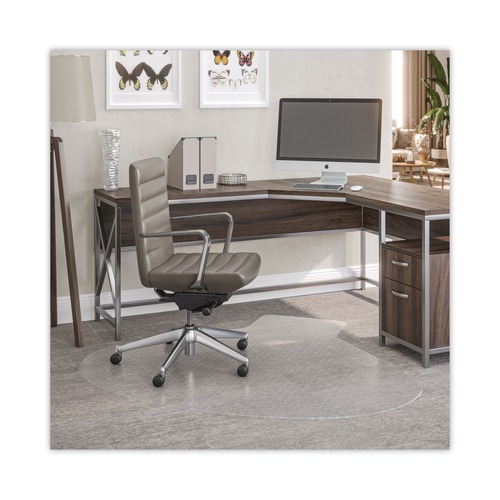 Cleaning & Janitorial Supplies | Deflecto CM14002K SuperMat Frequent Use Medium Pile Carpet L-Shape 60 in. x 66 in. Chair Mat - Clear image number 0