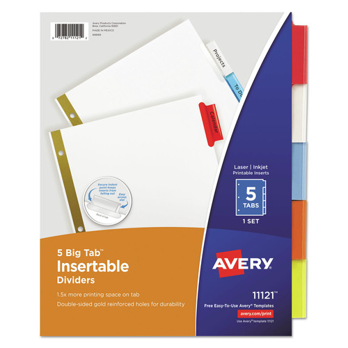 Office Jansan | Avery 11121 Big Tab 11 in. x 8.5 in. 5-Tab Double-Sided Gold Edge Reinforcing Insertable Dividers - Assorted Tabs/White (1-Set) image number 0