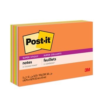 Post-it Notes Super Sticky 6445-SSP 6 in. x 4 in. Meeting Notes - Energy Boost Collection Colors (8/Pack)