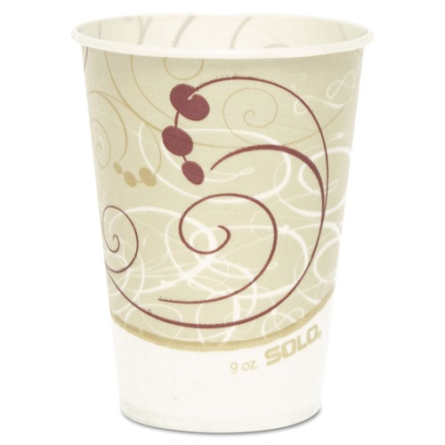 Cups and Lids | SOLO R9N-J8000 ProPlanet Seal Symphony Design Wax-Coated 9 oz. Cold Paper Cups - Beige/White (2000/Carton) image number 0