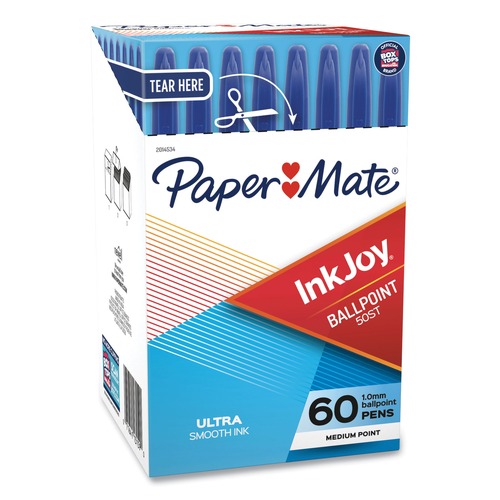 Pens | Paper Mate 2014534 Medium 1 mm InkJoy 50ST Stick Ballpoint Pen - Blue Ink/Clear Barrel (60/Pack) image number 0