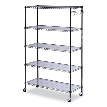 Alera ALESW654818BA 18 in. x 48 in. x 72 in. Five-Shelf Wire Shelving Kit with Caster and Shelf Liners - Black Anthracite