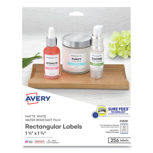 Office Jansan | Avery 22828 1.25 in. x 1.75 in. Removable Durable Labels with Sure Feed - Rectangle White (256/Pack) image number 0