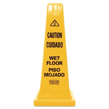 Rubbermaid Commercial 10.55 in. x 10.5 in. x 25.63 in. Multilingual Wet Floor Safety Cone - Yellow