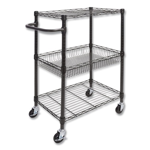 Office Jansan | Alera ALESW342416BA 28 in. x 16 in. x 39 in. 500-lbs. Capacity 3-Tier Wire Rolling Cart - Black Anthracite image number 0