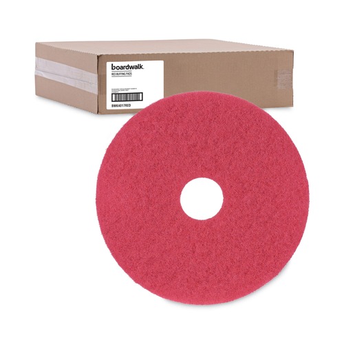 Office Jansan | Boardwalk BWK4017RED 17 in. Diameter Buffing Floor Pads - Red (5/Carton) image number 0