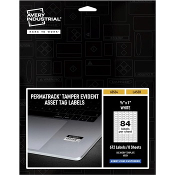 Avery 60534 PermaTrack 0.5 in. x 1 in. Laser Printers Tamper-Evident Asset Tag Labels - White (672/Pack)