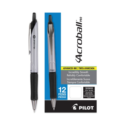 Office Jansan | Pilot 31910 Acroball Pro Advanced Ink Retractable 1 mm Hybrid Gel Pen - Medium, Black (Dozen) image number 0