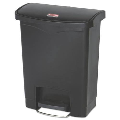Trash & Waste Bins | Rubbermaid Commercial 1883609 Slim Jim 8-Gallon Front Step Style Resin Step-On Container - Black image number 0