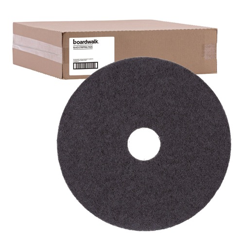 Cleaning & Janitorial Accessories | Boardwalk BWK4014BLA 14 in. Stripping Floor Pads - Black (5/Carton) image number 0