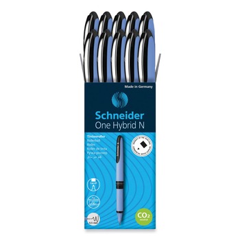 Schneider One Hybrid N Fine 0.5 millimeter Stick Rollerball Pen - Black Ink/Blue Barrel (10/Box)