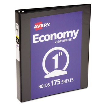 Avery 3 Round Rings 1 in. Capacity 11 in. x 8.5 in. Economy View Binder - Black