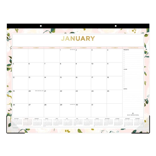 Bulk Savings Pricing 2 | Blue Sky BLS138198 22 in. x 17 in. 12-Month (Jan-Dec 2026) Day Designer Coming Up Roses Monthly Desk Pad Calendar - Cream/Blush Sheets image number 0