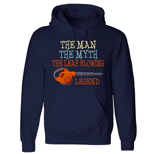Hoodies and Sweatshirts | Buzz Saw PR123404S "The Man the Myth the Leaf Blowing Legend" Heavy Blend Hooded Sweatshirt - Small, Navy Blue image number 0